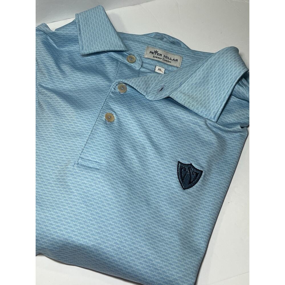 Peter Millar Summer Comfort Polo Men's XL White Blue AOP Clouds Golf Preppy Golf